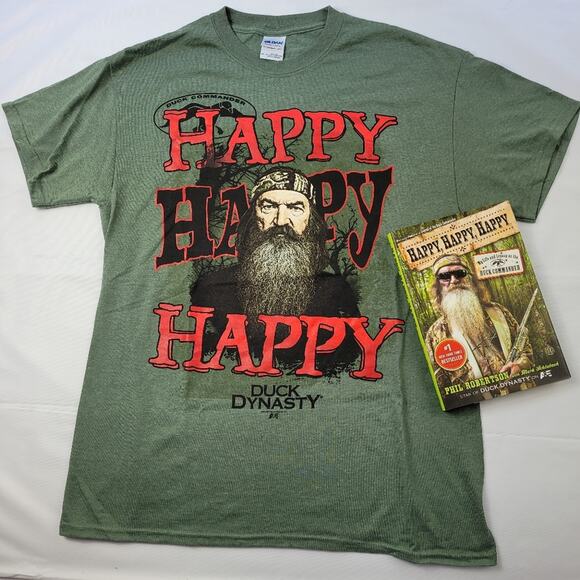 "Happy Happy Happy" Duck Dynasty T-shirt size Medium & Book - Picture 1 of 12